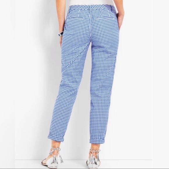 SOLD-Talbots Blue and White Gingham Check Print Girlfriend Chino Pants - Picture 5 of 10